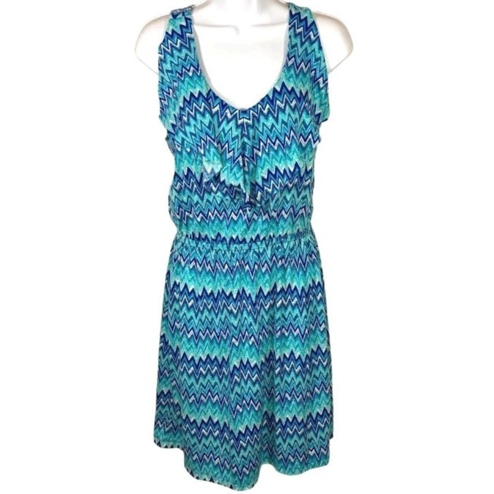 Nicole Miller Womens Sleeveless Dress Size XL Blue Wave Beach Geo Print NWT NEW